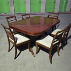 Duncan Phyfe Style Mahogany Double Pedestal Dining Table Set 6 Chairs 3 Leaves