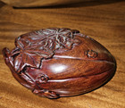 Rare Vintage Solid Red Wood Hand Carved Pumpkin Box Ornate 3d Lid