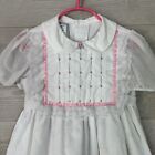 Vintage Polly Flinders Dress 6 Hand Smocked Floral Detail Short Sleeve