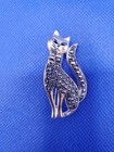 Vintage Rhinestone Black Cat Brooch Silver Toned Black Crystals Fashion Pin
