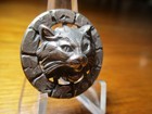 Vintage Antique French White  persian Cat Head brick Border  Pierce Metal Button