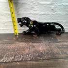 Vintage Mid Century Modern Art Deco Black Ceramic Panther Figurine 12 In Long