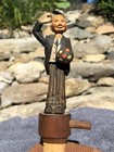 Vintage Anri Carved Wood Mechanical Groom Tipper Bar Wine Bottle Stopper Cork
