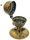 Vintag Ornate Bronze Incense Burner On Footed Stand   Porcelain Knob Middle East