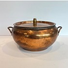 Vintage Hammered Copper Casserole Pot With Lid  Tin Lined  Handles  Belly Shape