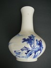 Chinese Blue And White Porcelain Bottle Vase  Height 8  X 6  Width