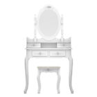 White Vanity Makeup Dressing Table Set W stool 4 Drawer mirror Jewelry Wood Desk