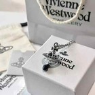 New Vivienne Westwood Silver Black 3d Orb Crystal Drop Pendant Necklace With Box