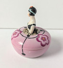 Antique Art Deco Figural Flapper Half Doll Powder Jar Dresser Trinket Box