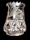 Vintage Small Clear Etched Glass Floral Spooner Vase 4 5 Inches