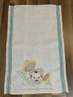 Vintage Hand Embroidered Linen Tea Dish Towel 27 X 16   