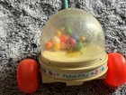 Vintage 1980 Fisher Price Corn Popper Push Toy Red Wheels Green Handle