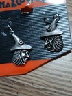 Super Cute Vintage Silver Tone Halloween Witch In Hat Earrings