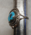 Native American Indian Vintage Oval Turquoise Sterling Silver Ring sz  7 25