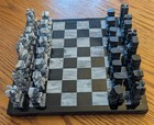 Vintage Marble Onyx Stone Small Chess Board Set Mexican Hand Carved Mexico