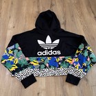 Adidas X Her Nwt Women   s Studio London Cropped Floral Drawstring Hoodie Size M
