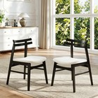 Set Of 2 Wood Dining Chairs Curved Back Chenille Upholstered Kitchen Side Chairs