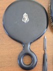 Vintage 6 Pcs Vanity Dresser Set Black W  Silver Accent Art Deco   Read