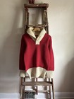 1930s Shawl Collar Sweater Red And White - Medium Small