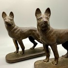 Pair Of Vintage German Shepherd Dog Heavy Cast Metal Bronze Patina Bookends