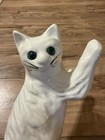 Vintage Mcm Camark Pottery White Climbing Cat  Green Eyes  16   