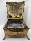 Antique Art Nouveau Gilt Jewelry Casket  Footed Brass Gold Trinket Box W  Roses
