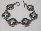 Antique Vintage Pueblo Cross Style Mexican Taxco Sterling Silver Link Bracelet