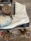 Vintage Roller Skates Estimated Size 8 White Leather Urethane Wheels With Case