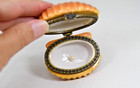 Clam Shell Pearl Inside 2 5  Porcelain Hand Painted Pill Trinket Box Hinged Vtg