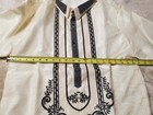 New Barong Tagalog Embroidered Filipino Shirt Beige L With Black Accent Collar 