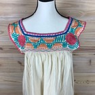Mexican Huipil Dress Vintage Women M Cream Embroidered Boho Peasant Handcut Midi