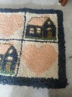 Vintage Primitive Hand Hooked Folk Art Wool Rug House Hearts