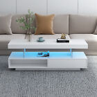 High Gloss Led Coffee Table Modern Side End Table With Led Lights   2 Drawers