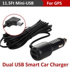 Universal Mini-usb Gps Car Charger Power Cable Cord 2 Usb Phone Charging Adapter