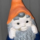 Vintage Ceramic Sitting Orange Blue Garden Elf Gnome Statue 11   