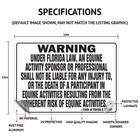 Supplemental Equine Liability Sign Warning Statute Horse Barn Stable Farm Signs