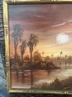 Vtg Florida Highwaymen Coastal Oil Painting Gold Bamboo Frame Signed 16x14