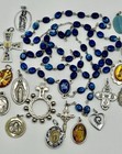 Vintage Lot Of Religious Catholic Medals Rosary Crucifixes Mary Jesus Blue