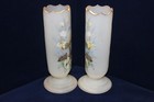 Beautiful Pair Of Bristol Glass Vases  Hand Painted  Castles  Gold Trim  9-3 4 