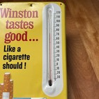 Vintage Winston Cigarettes Advertising - Embossed Metal Thermometer