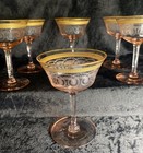 Vintage Tiffin Rambler Rose Pink 22k Gold Encrusted Champagne Wine Glasses 6
