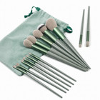 13pcs Makeup Brushes Set Foundation Blush Powder Eyeshadow Kabuki Green With Bag
