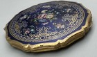 Stratton Floral Cobalt Blue Enamel   Gold Metal Powder Compact England 1950s