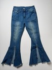 Bell Bottom Boho Festival High Rise Blue Denim Pearl Split Flare Jeans
