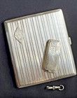 Antique Striped 800 Silver Cigarette Case Wallet W  Belt Loop Watch Chain Fob