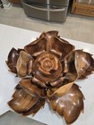 Vintage Monkey Pod Wood Lotus Flower Lazy Susan Set Tiki Mid Century Modern 60s
