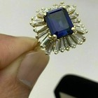 4ct Emerald Cut Lab Created Sapphire Halo Engagement Ring 14k Yellow Gold Plated