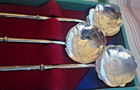 Vintage 925 Sterling Silver Flower Bamboo Cocktail Straw Spoon Set 8 25  26 5gr