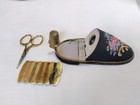 Vtg Souvenir Sewing Set   Kit Mini Needle Point Slipper Scissor Thimble Germany