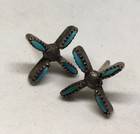 Antique Sterling Silver Turquoise Harvey Era Earrings 1g 925 Artisan Made